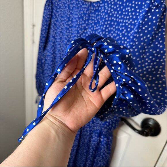 BNWT Taylor Blue Ivory Polka Dot V-Neck Elbow Tie Sleeve Smocked Maxi Dress 22W - Picture 5 of 12